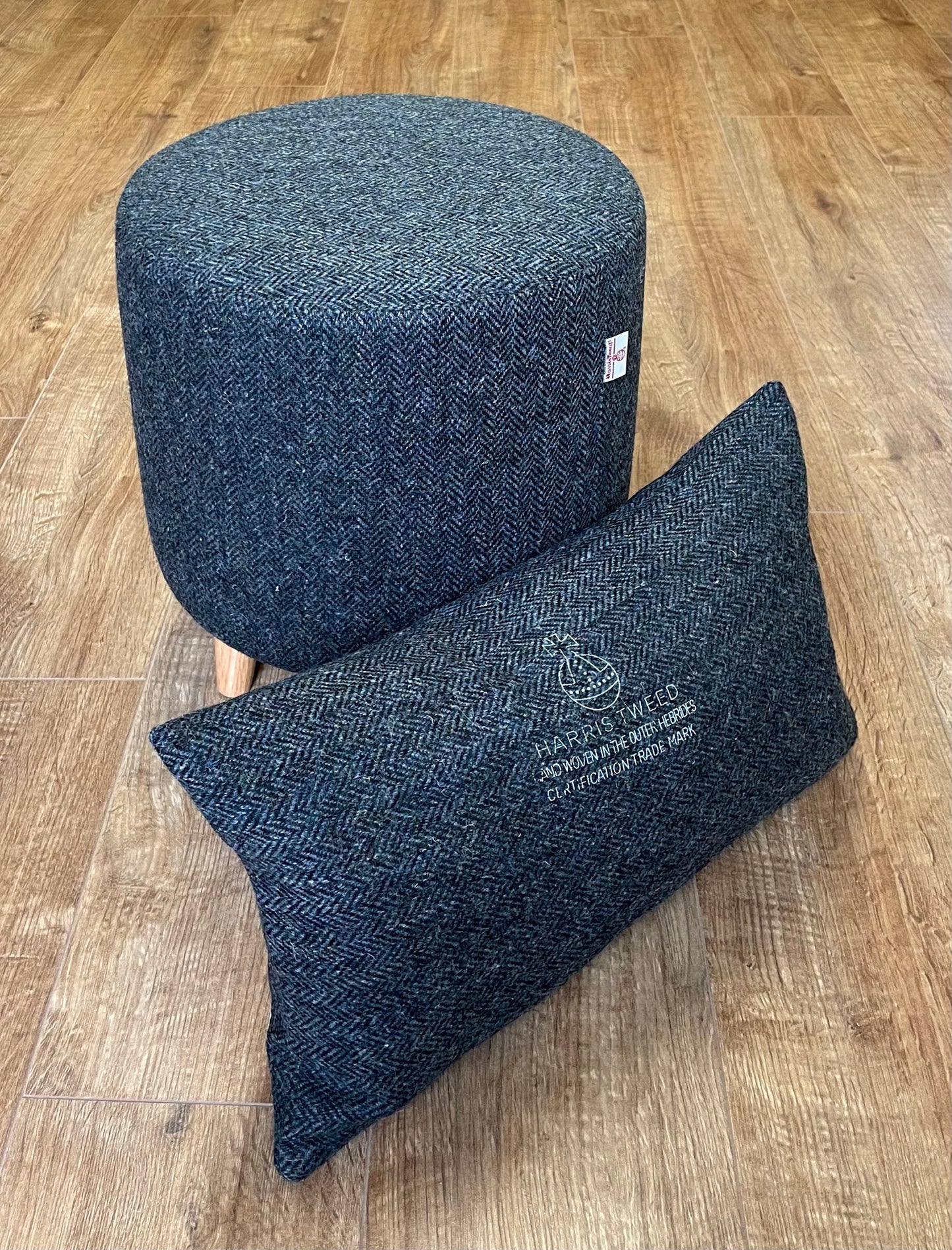 Charcoal Herringbone Harris Tweed Chunky Footstool