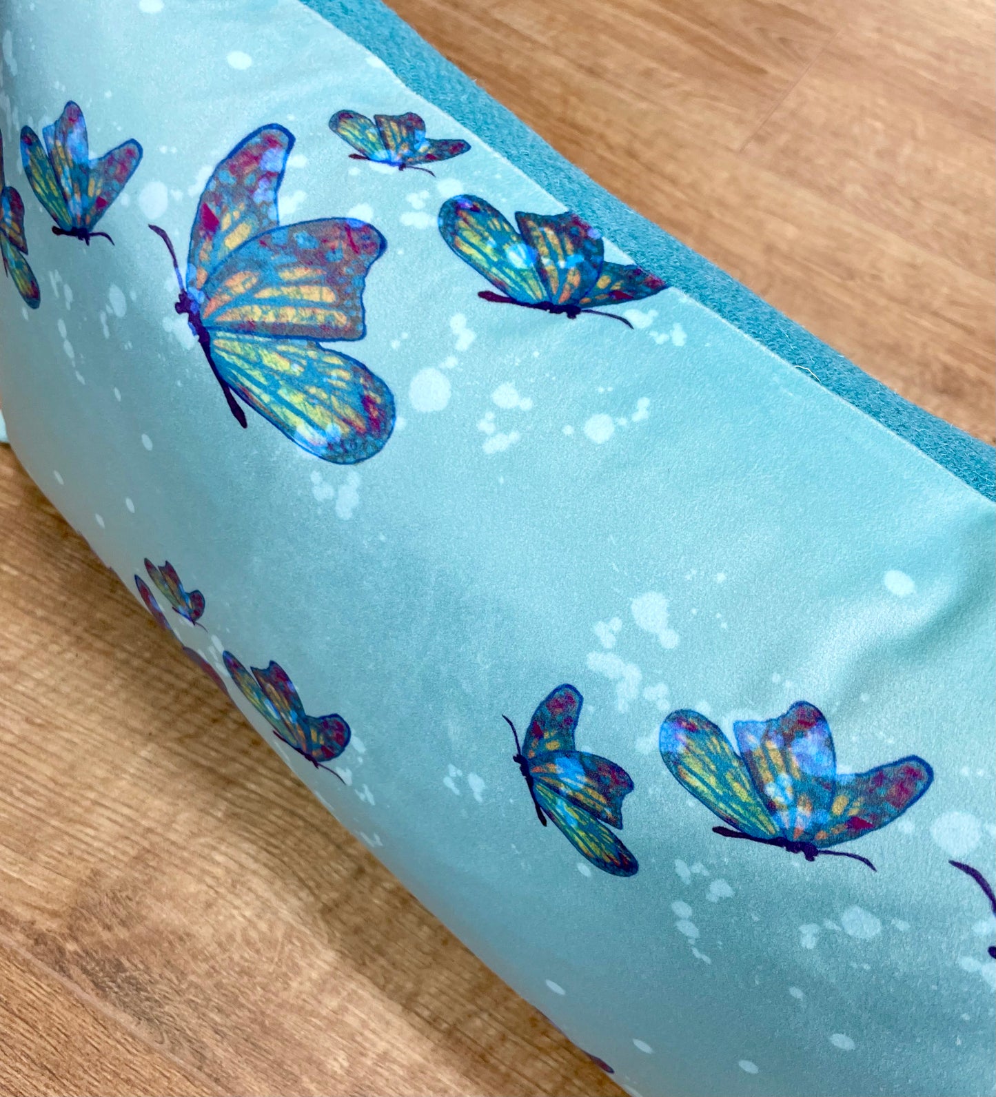 Butterflies in Rain Velvet and Turquoise Harris Tweed Oblong Cushion