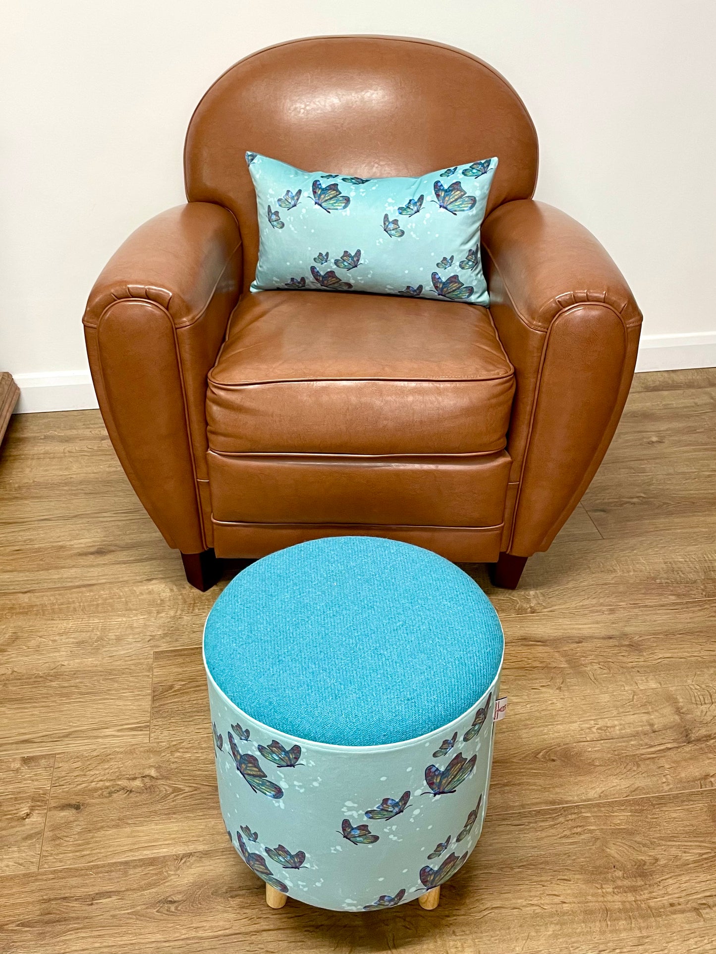 Butterflies in Rain Velvet and Turquoise Harris Tweed Oblong Cushion