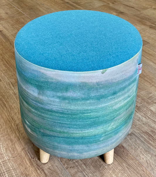 Emerald Sea Linen Footstool with Turquoise Harris Tweed