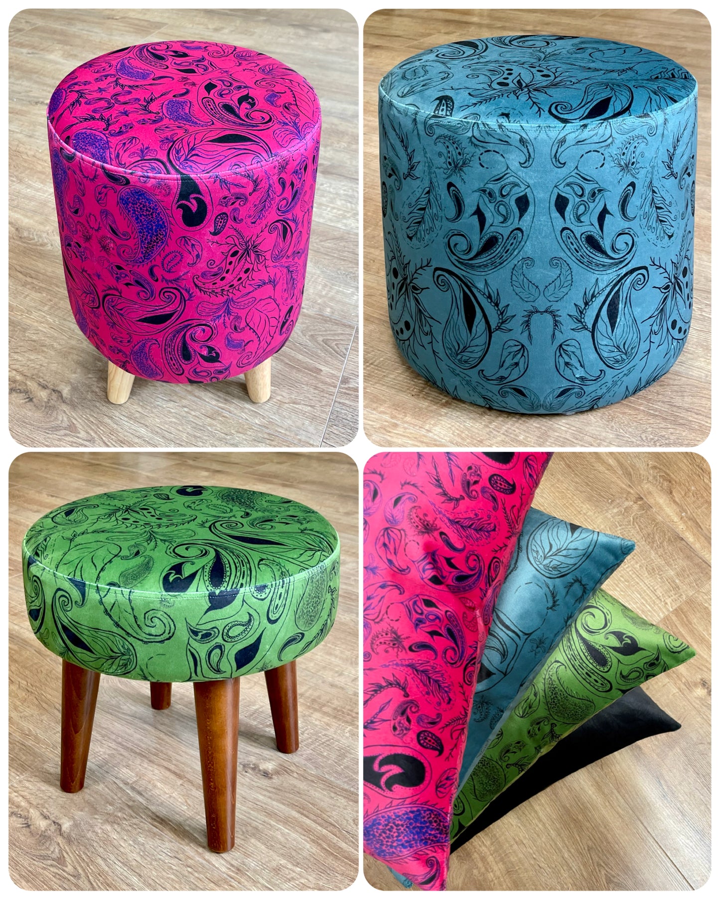 Black Paisley Print Velvet Cushion 20”