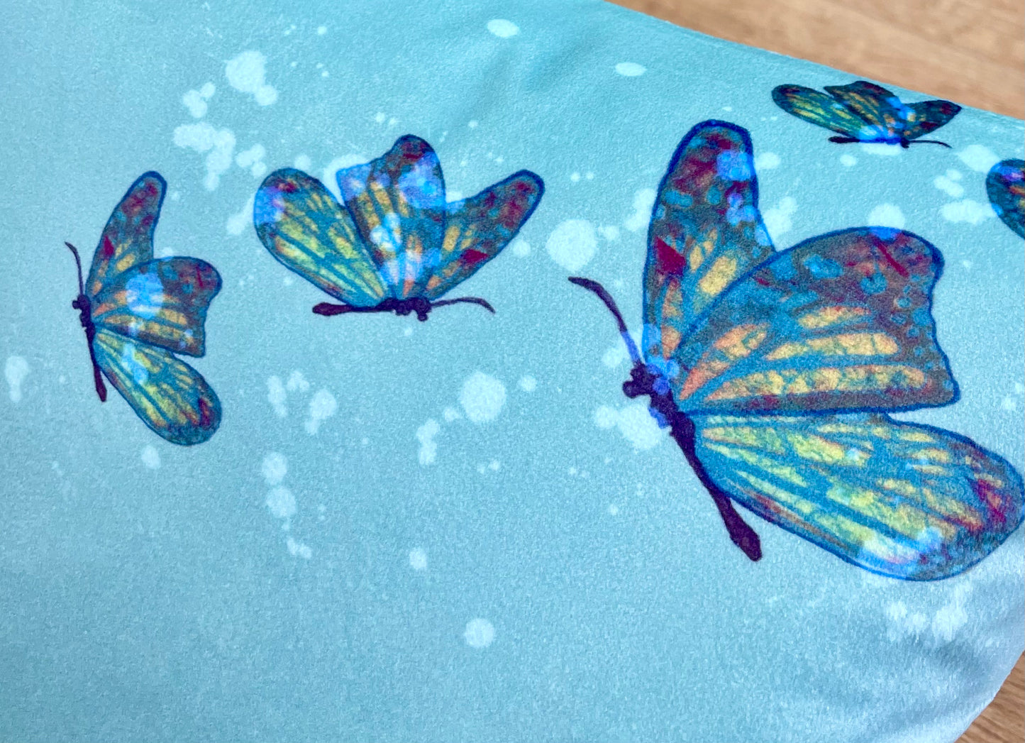 Butterflies in Rain Velvet and Turquoise Harris Tweed Oblong Cushion