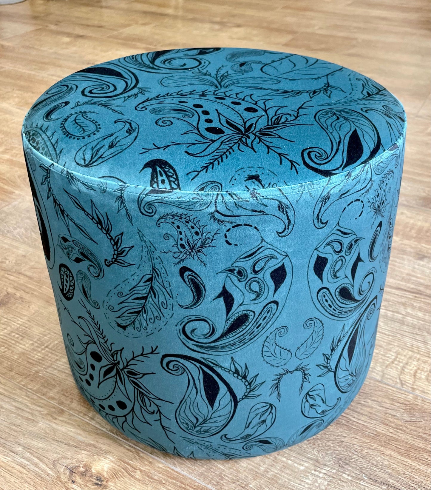 Blue Paisley Print Velvet Floating Footstool