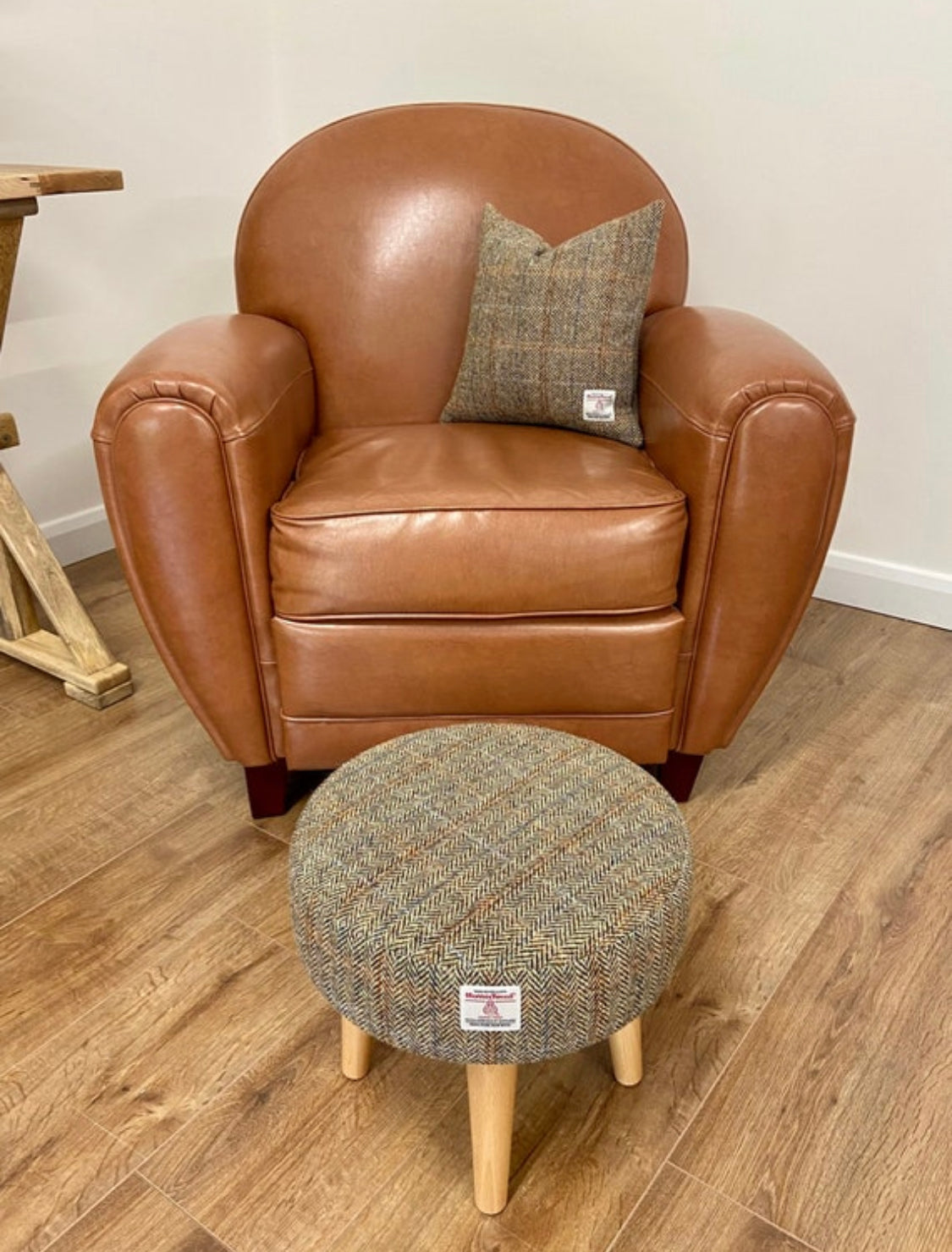Harris Tweed Overcheck Herringbone Small Footstool