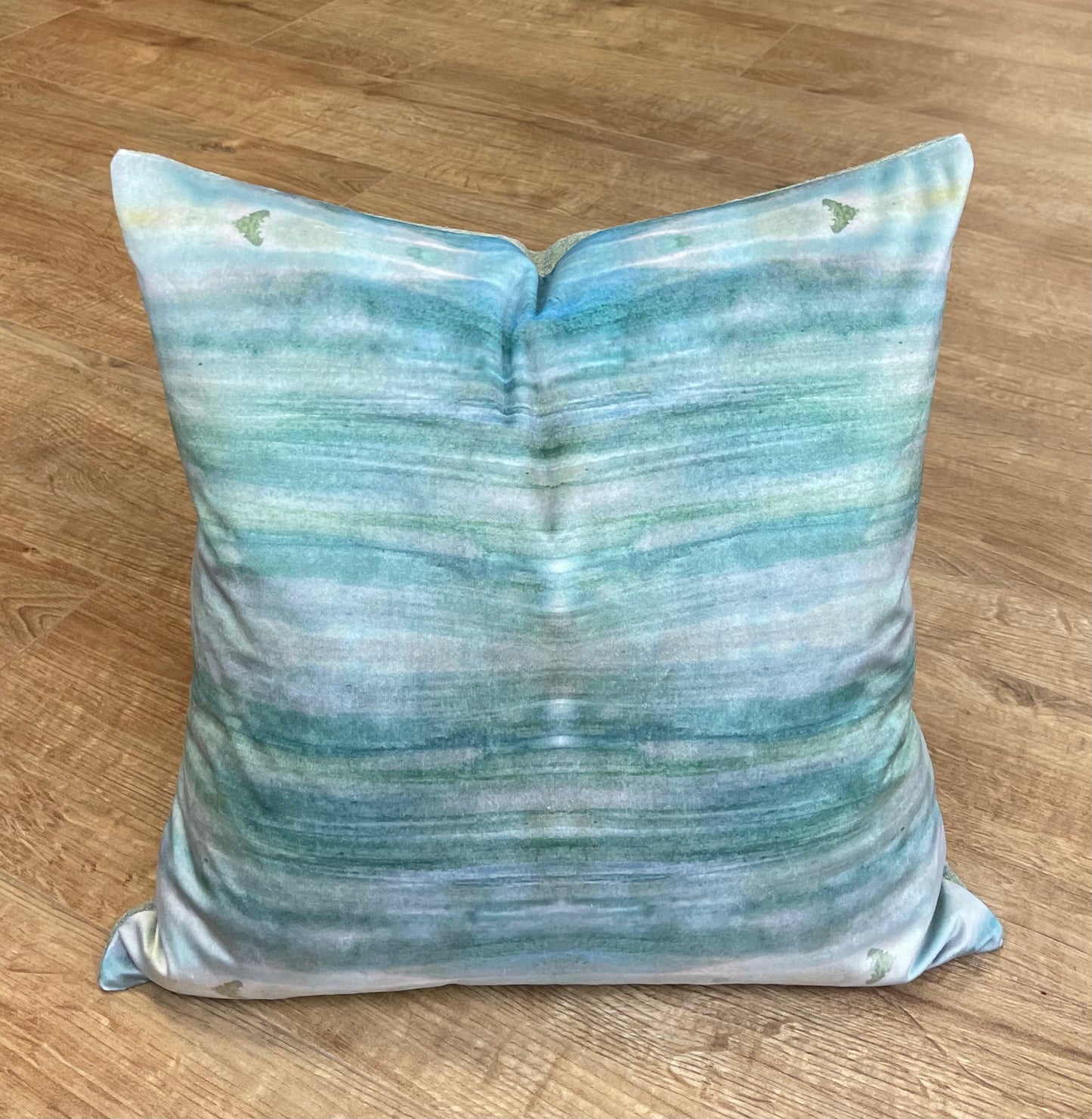 Emerald Sea Velvet and Light Green Harris Tweed Cushion 18”
