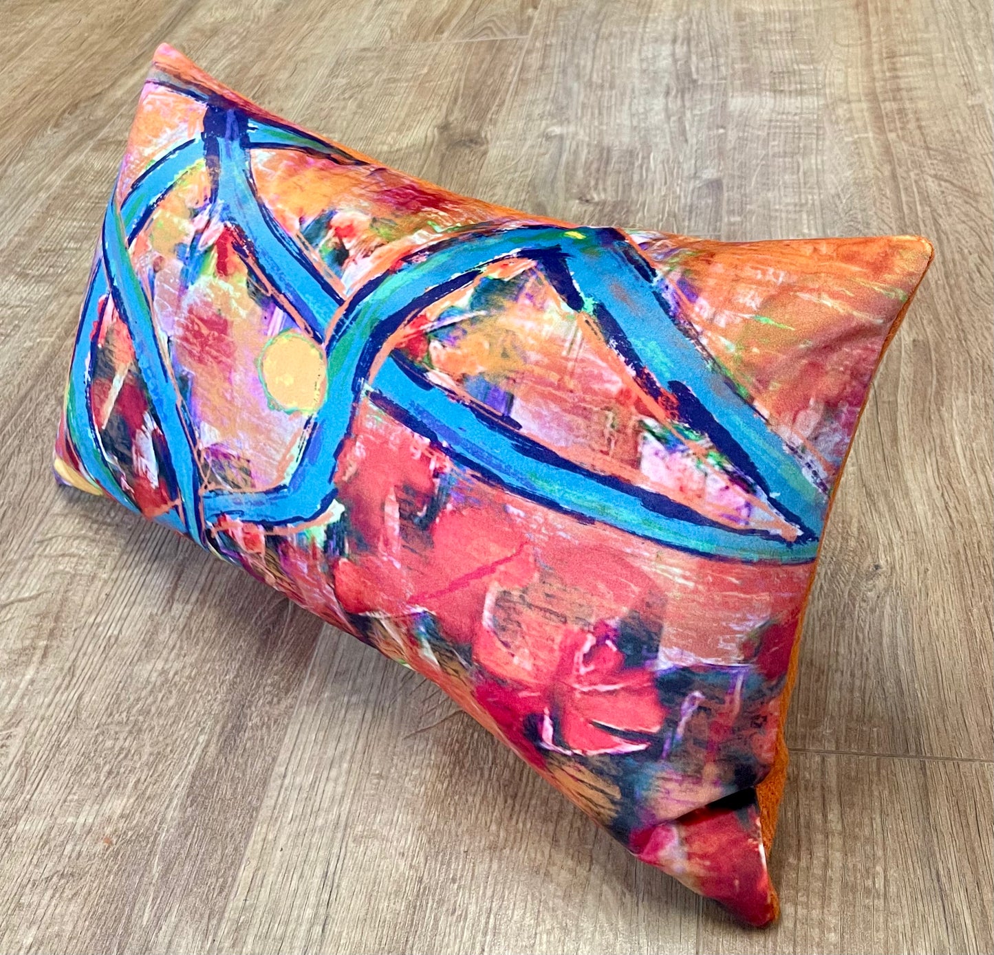 Blue River Velvet and Orange Harris Tweed Oblong Cushion