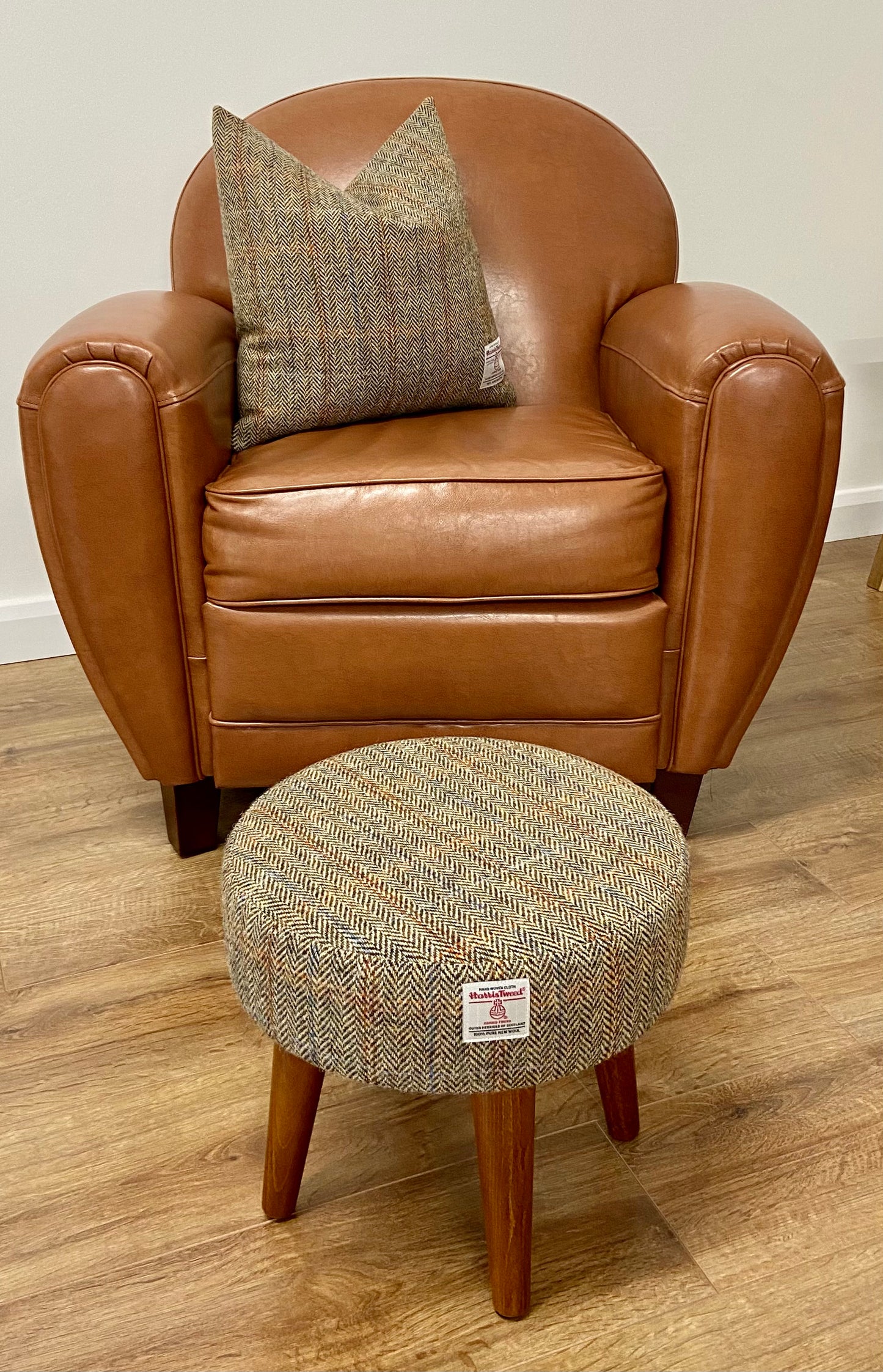 Harris Tweed Overcheck Herringbone Small Footstool