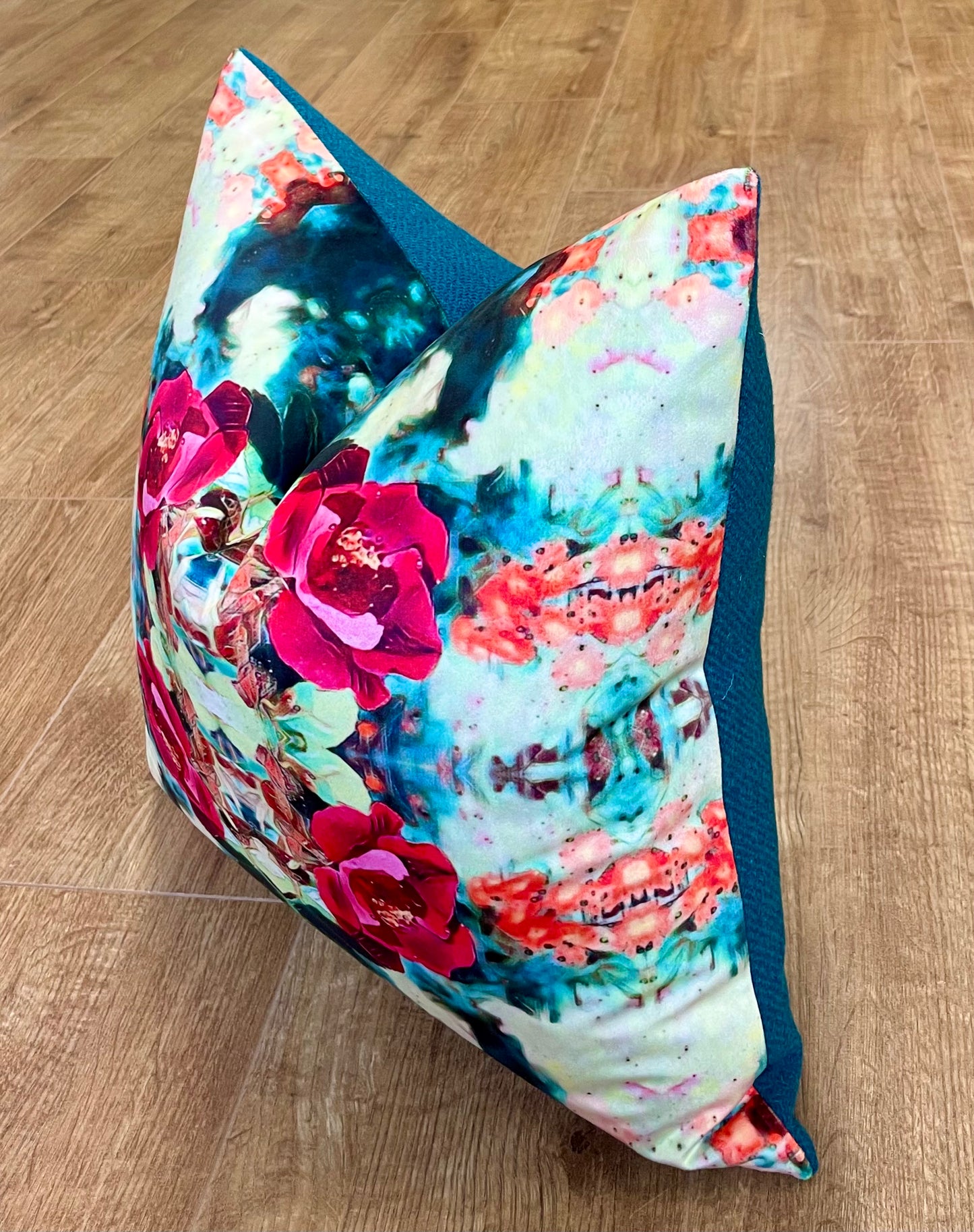 Red Rose Velvet and Harris Tweed Cushion 18”