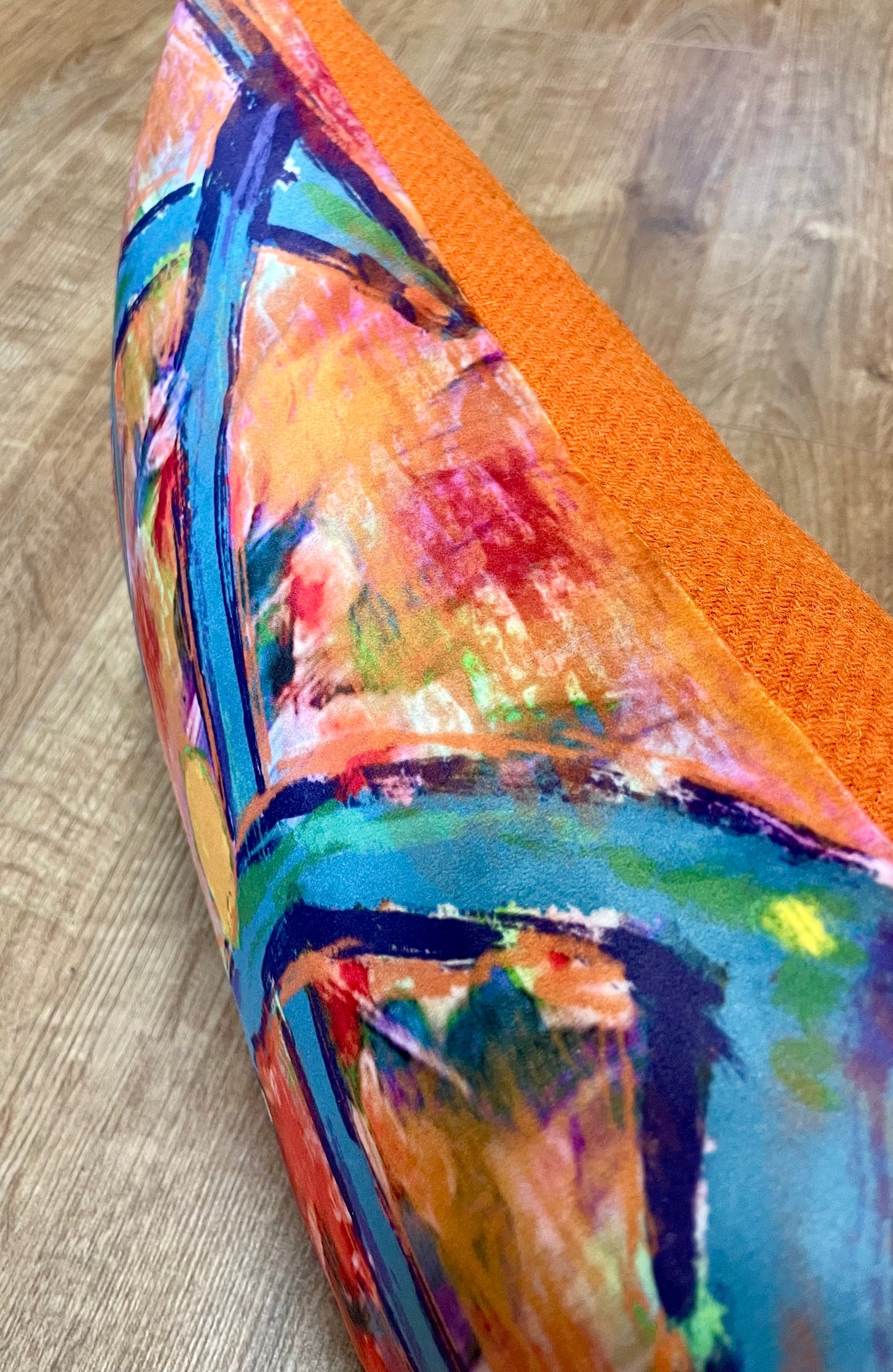 Blue River Velvet and Orange Harris Tweed Oblong Cushion