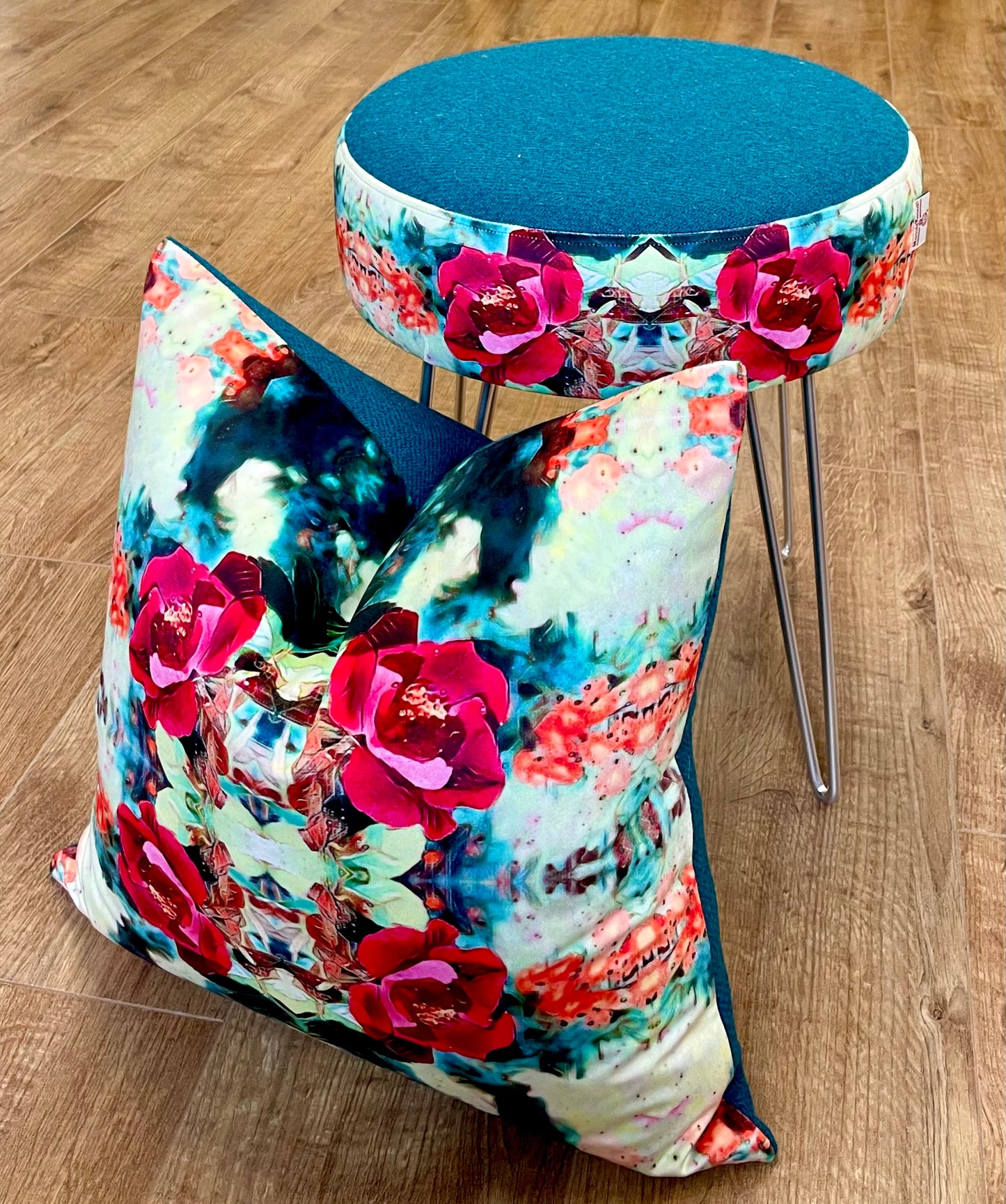 Red Rose Velvet and Harris Tweed Cushion 18”