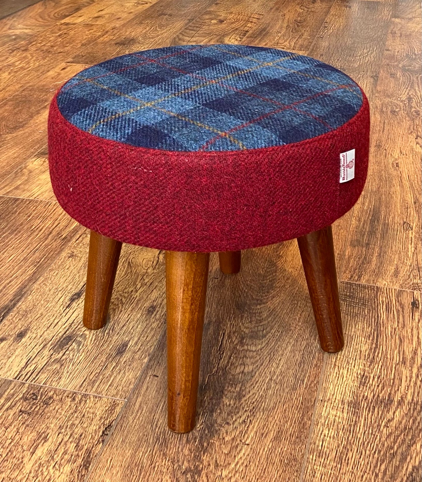 Small Tartan Harris Tweed Red and Blue Footstool