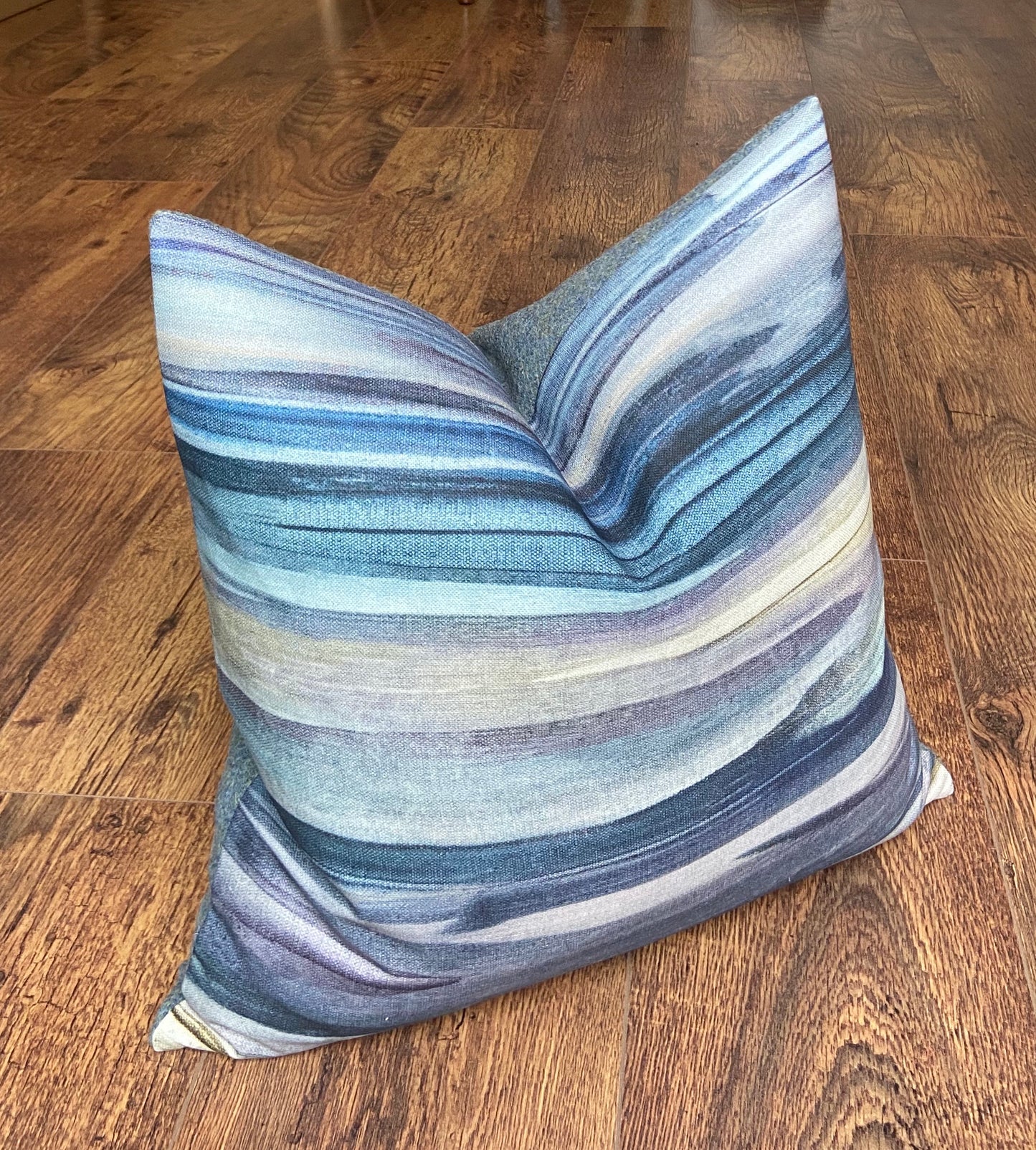 Seascape Cushion with Blue Harris Tweed and Duck Feather Insert, 18”