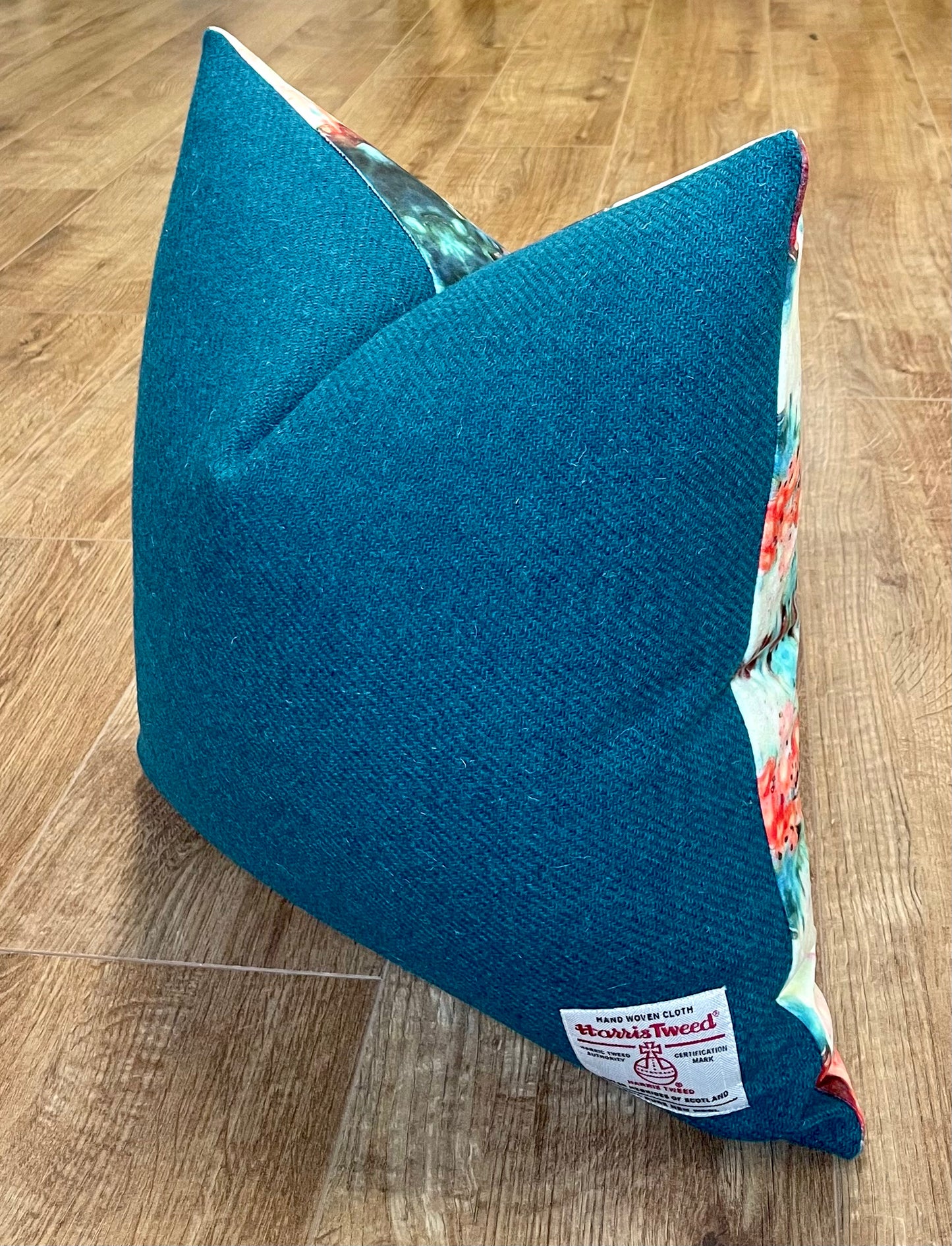 Red Rose Velvet and Harris Tweed Cushion 18”