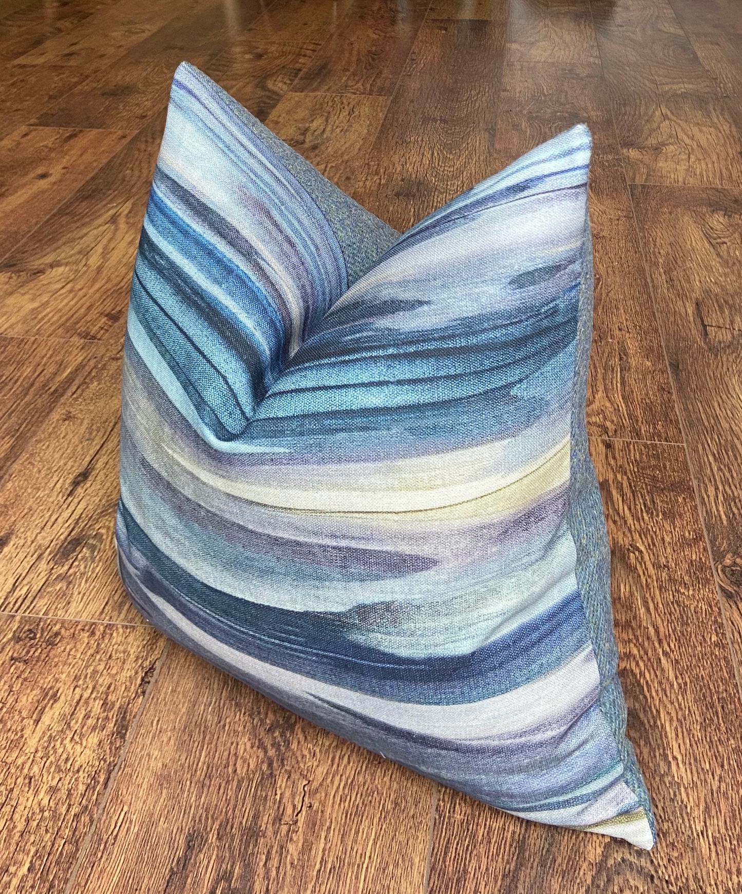 Seascape Cushion with Blue Harris Tweed and Duck Feather Insert, 18”