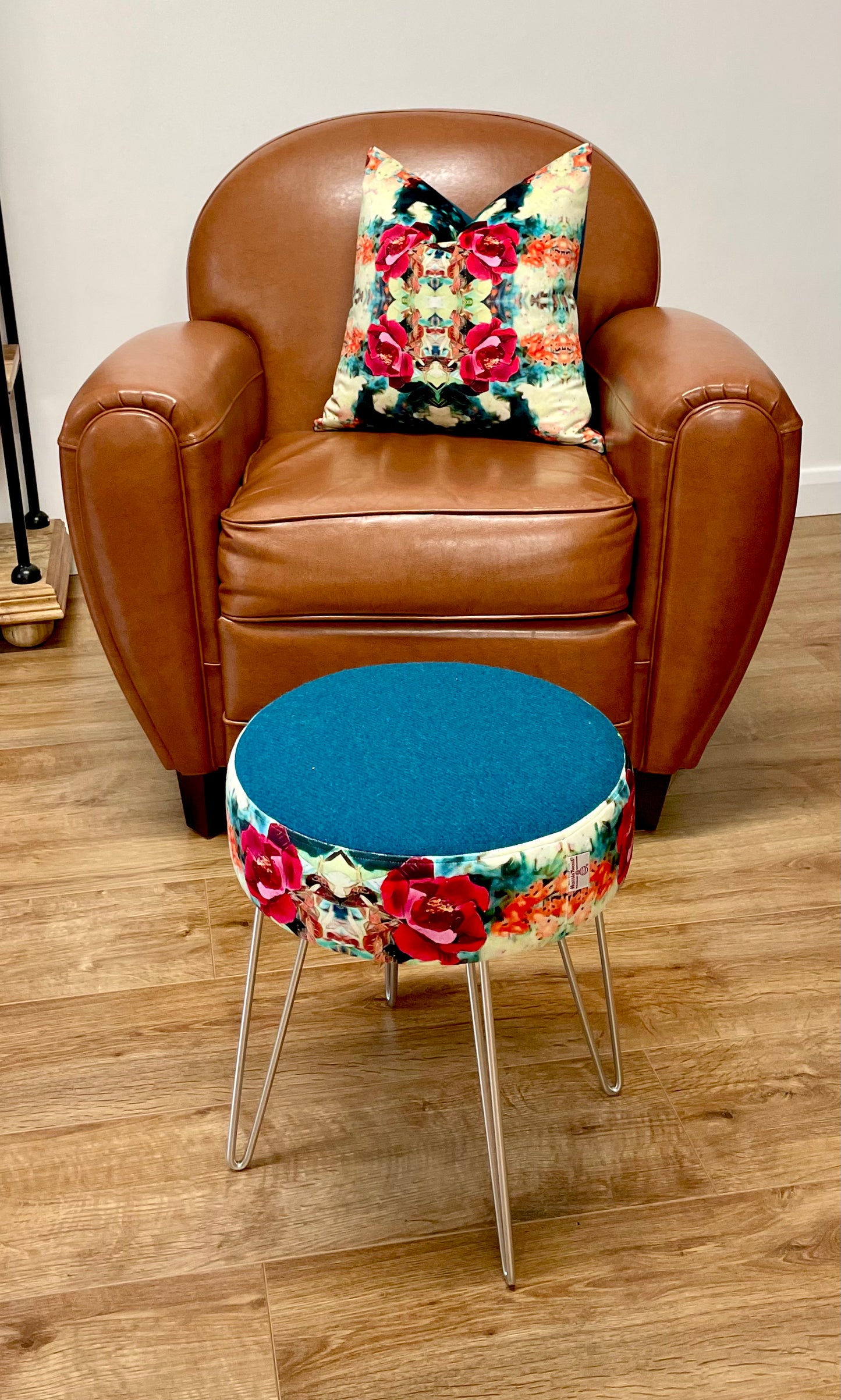Red Rose Velvet and Harris Tweed Cushion 18”