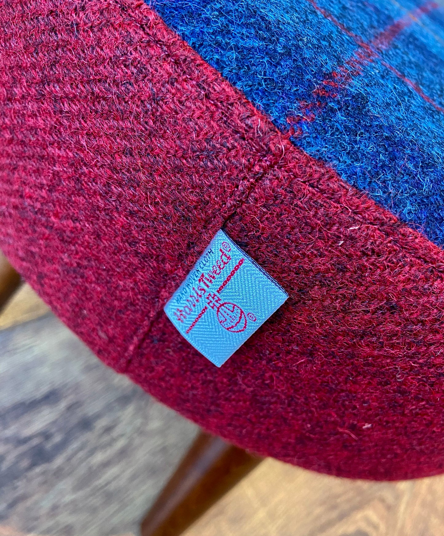 Small Tartan Harris Tweed Red and Blue Footstool