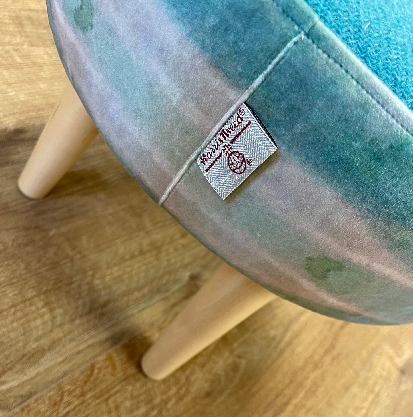 Turquoise Sea Velvet and Harris Tweed Small Footstool