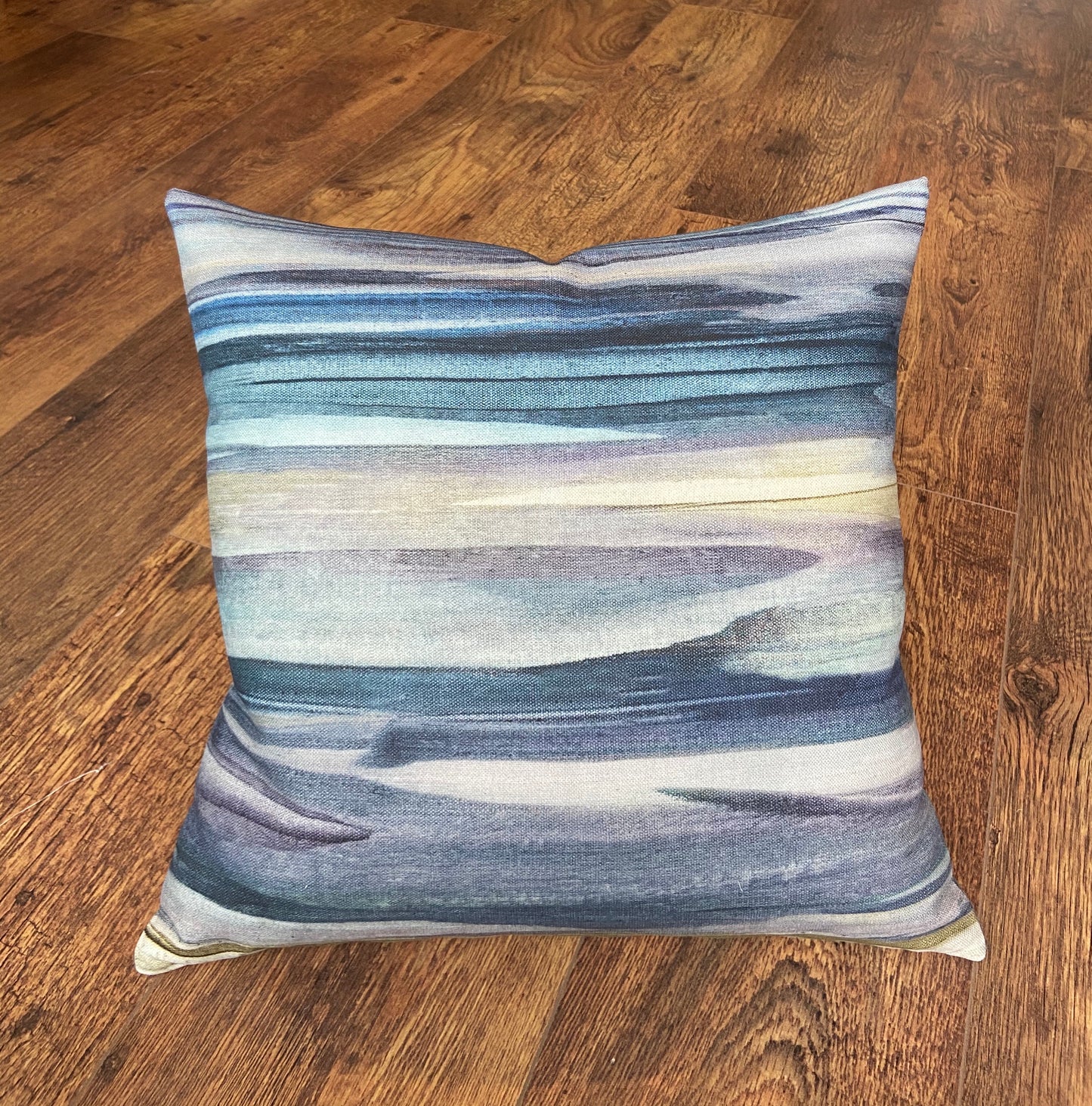 Seascape Cushion with Blue Harris Tweed and Duck Feather Insert, 18”